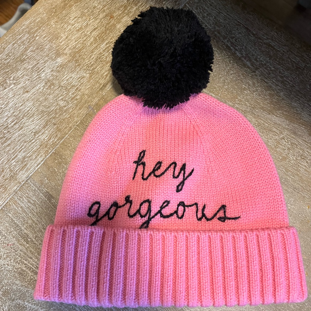 Kate Spade Pink Hat with Black Pom Pom